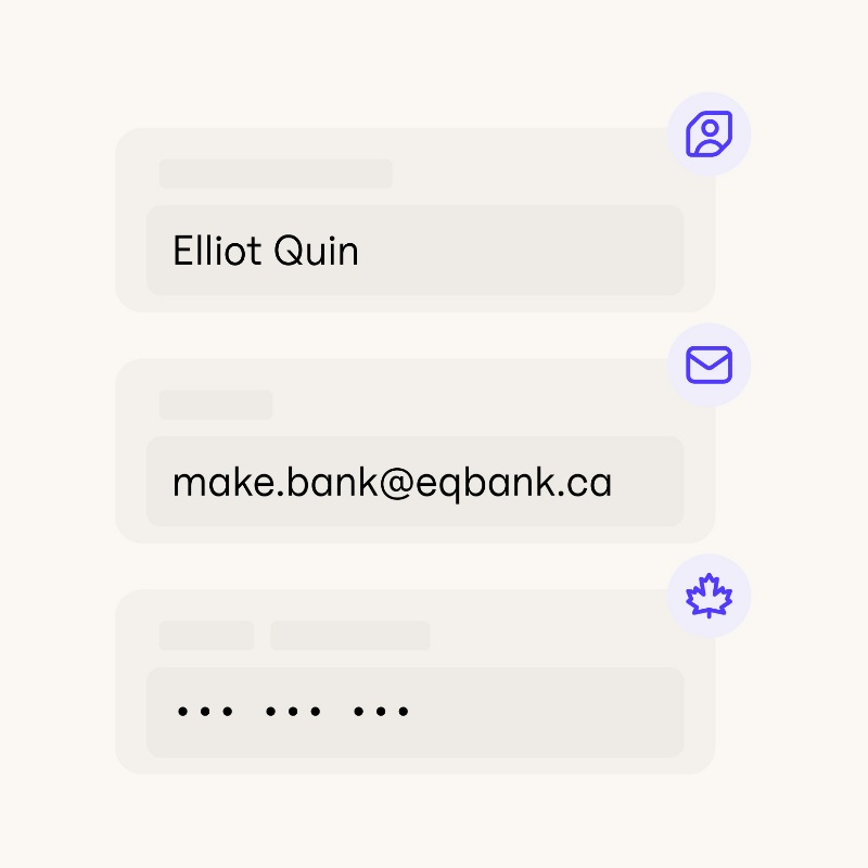 Simplified illustration of the EQ Bank sign-up screen.