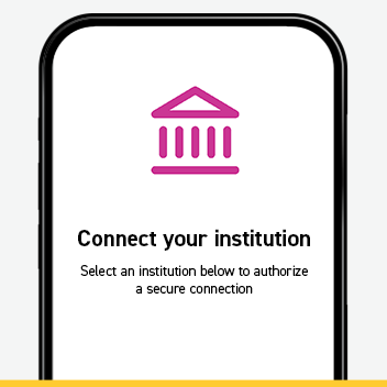 Half of phone showing screen with text about connecting to your institution