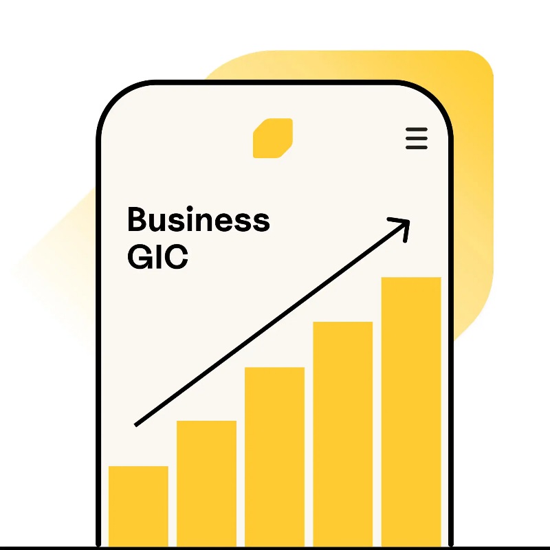 Tablet screen that shows “Business GICs”, balance amount and growth bar graph