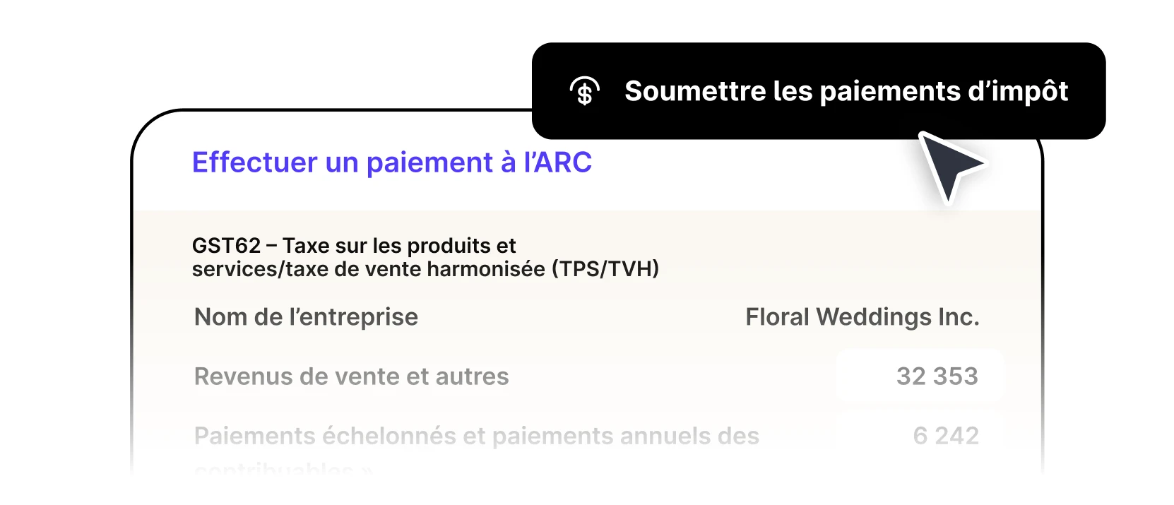 Une illustration d’un paiement à l’ARC prêt à être soumis