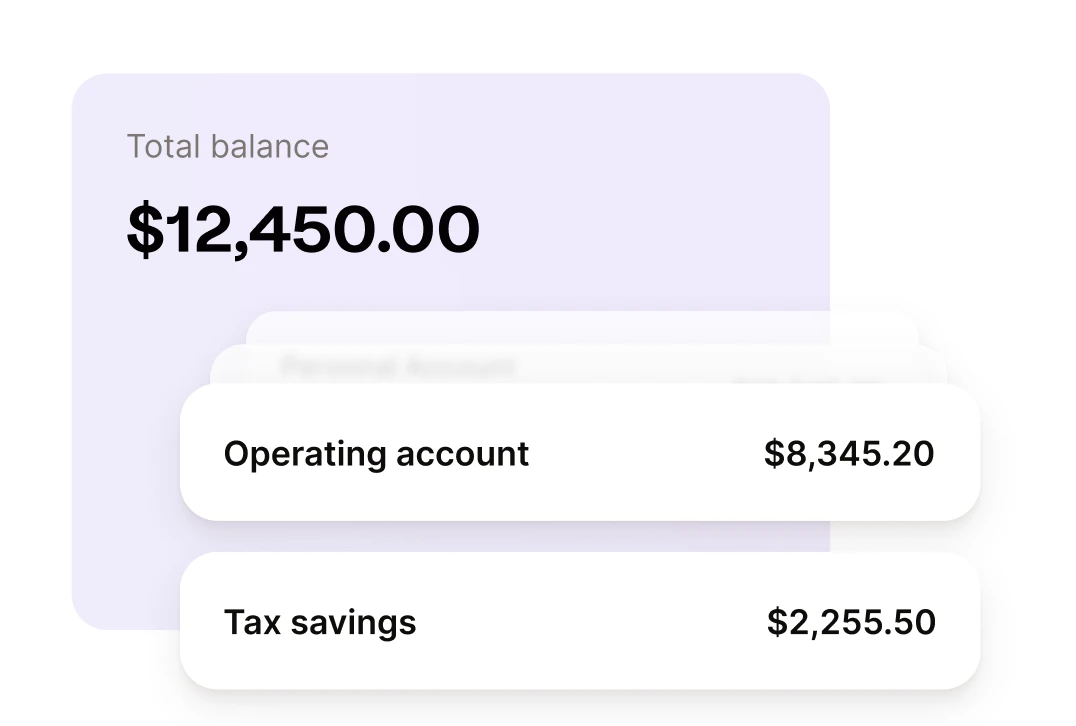 An illustration of multiple sub-accounts reading “Total balance”, “Operating account”, and “Tax savings”